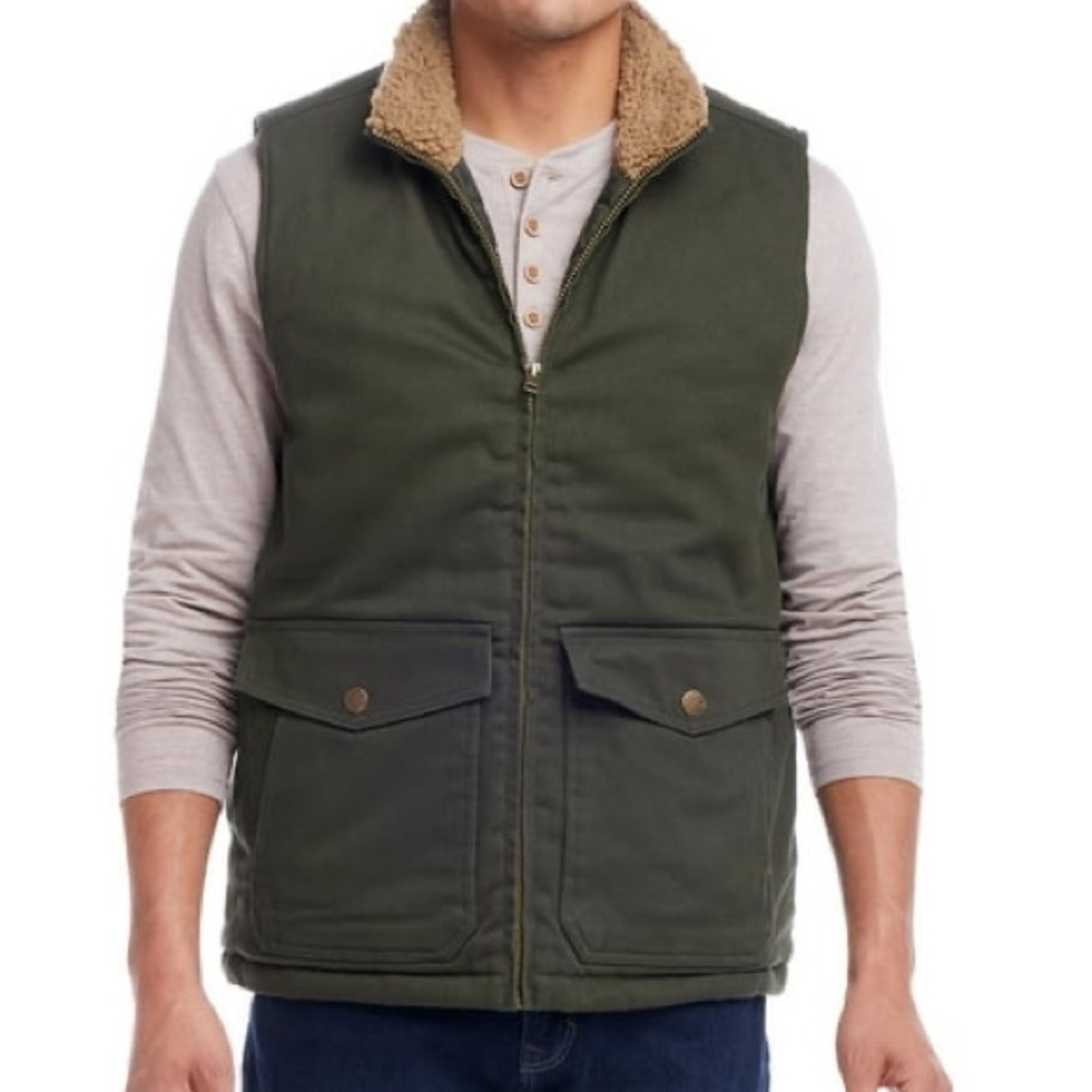 WP Heritage Workwear Olive Green Quilted Sherpa Collar Vest, MENS SIZE XL